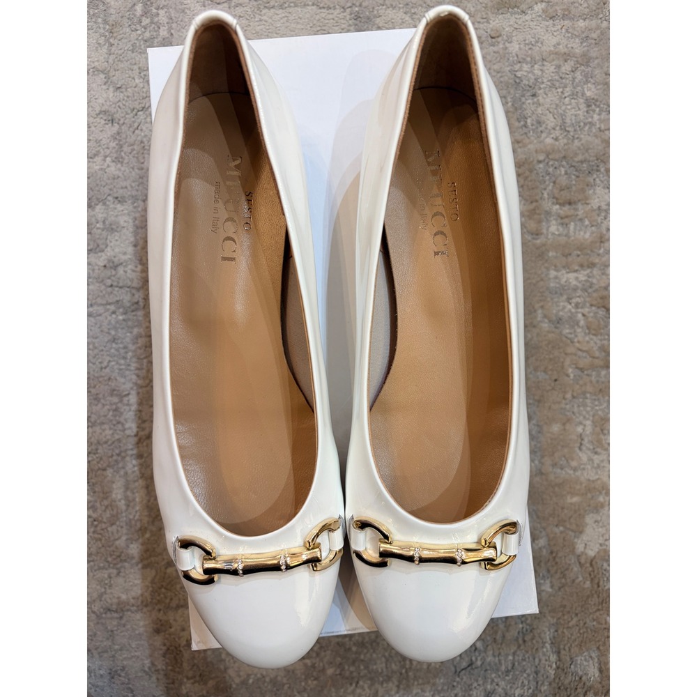 Sesto Meucci Womens Flats White Size 8 M Patent Horsebit Italian Leather